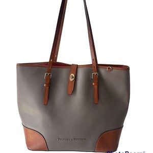 Dooney and Bourke gray tote bag with colorful rainbow interior